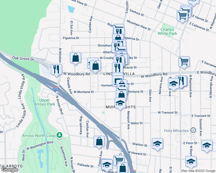 map of restaurants, bars, coffee shops, grocery stores, and more near 508 Vermont Street in Altadena