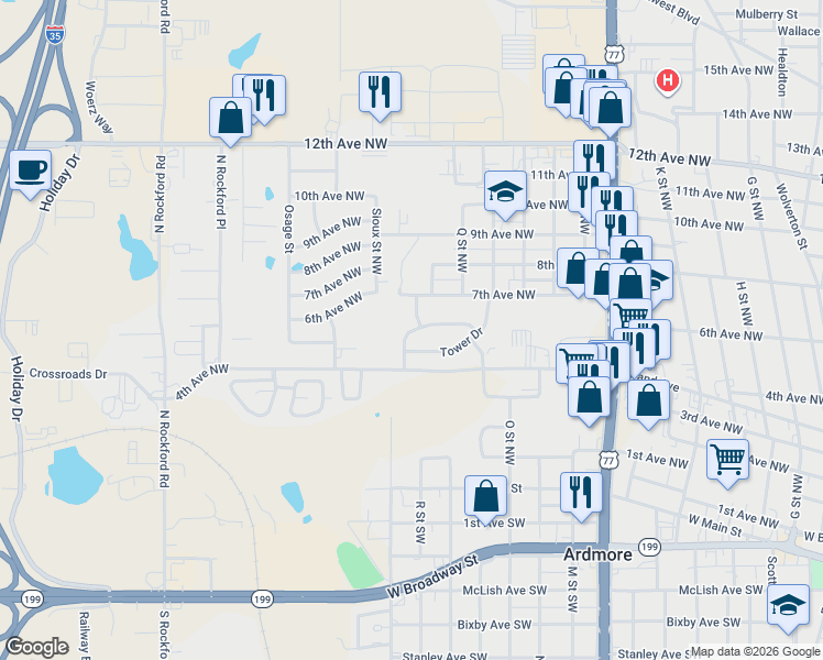 map of restaurants, bars, coffee shops, grocery stores, and more near North Drive in Ardmore