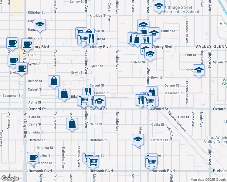 map of restaurants, bars, coffee shops, grocery stores, and more near in Los Angeles