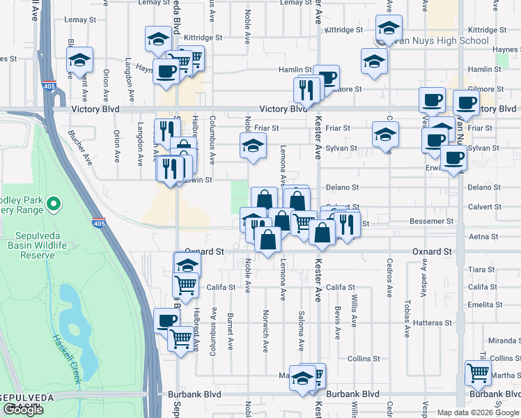 map of restaurants, bars, coffee shops, grocery stores, and more near in Los Angeles