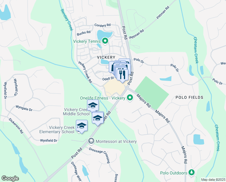 map of restaurants, bars, coffee shops, grocery stores, and more near 5910 Bond Street in Cumming