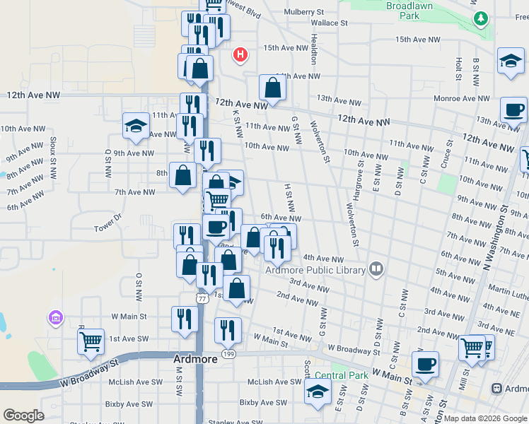 map of restaurants, bars, coffee shops, grocery stores, and more near 523 K Street Northwest in Ardmore