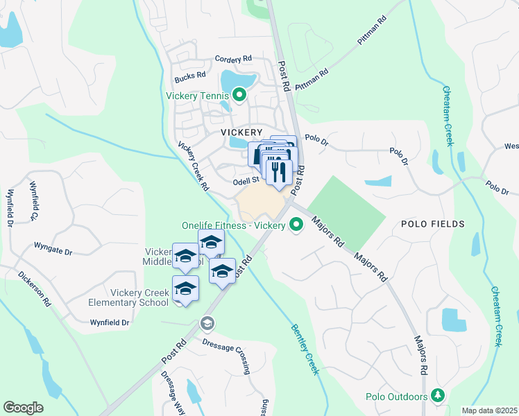 map of restaurants, bars, coffee shops, grocery stores, and more near 5890 Bond Street in Cumming