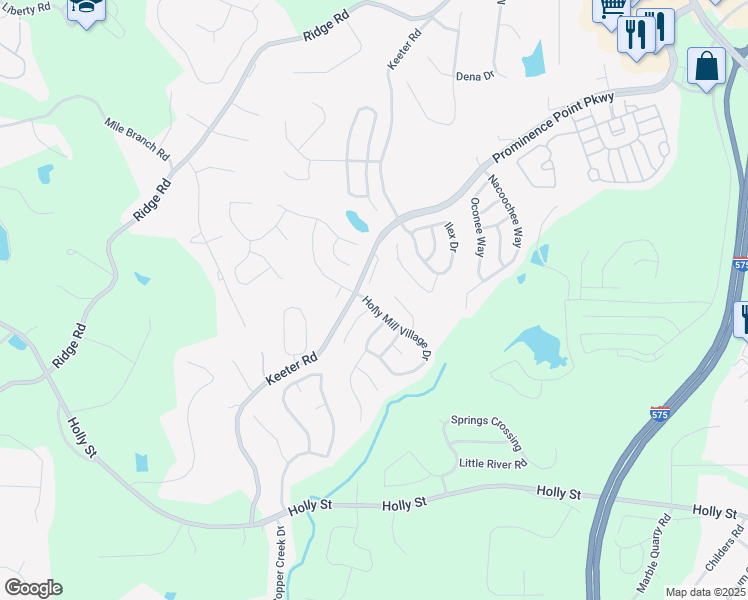 map of restaurants, bars, coffee shops, grocery stores, and more near 107 Holly Mill Village Drive in Canton