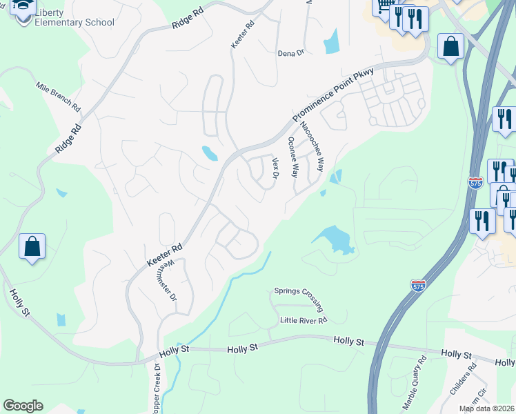 map of restaurants, bars, coffee shops, grocery stores, and more near 215 Osmanthus Way in Canton