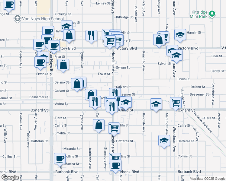 map of restaurants, bars, coffee shops, grocery stores, and more near in Los Angeles County
