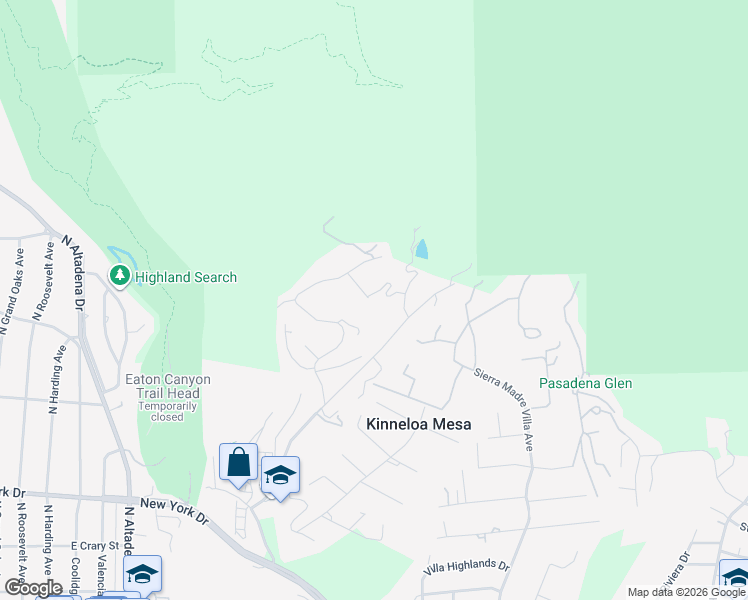 map of restaurants, bars, coffee shops, grocery stores, and more near 2302 Crystal Lane in Pasadena