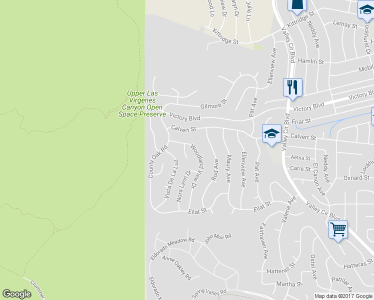 map of restaurants, bars, coffee shops, grocery stores, and more near 6028 Little Oak Lane in Los Angeles