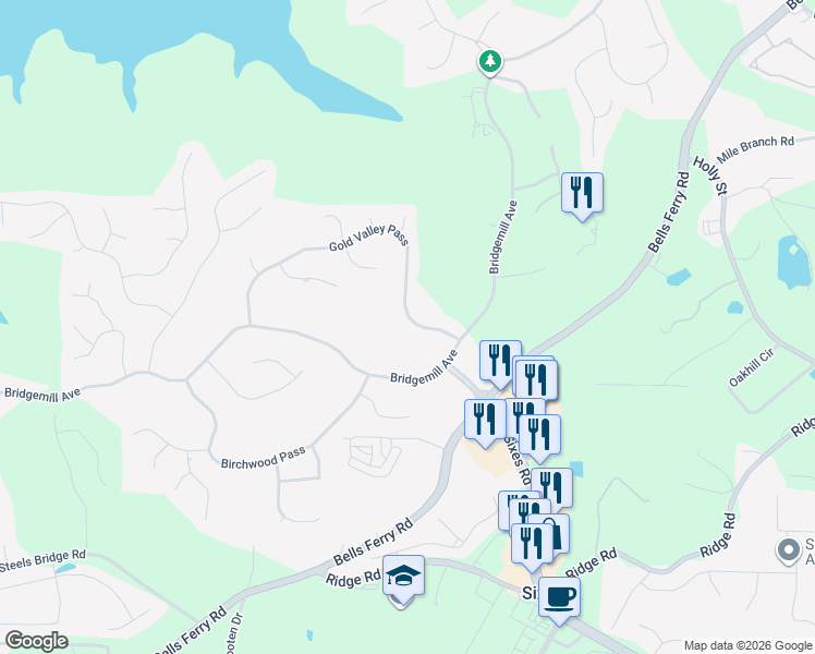 map of restaurants, bars, coffee shops, grocery stores, and more near 672 Gold Valley Pass in Canton