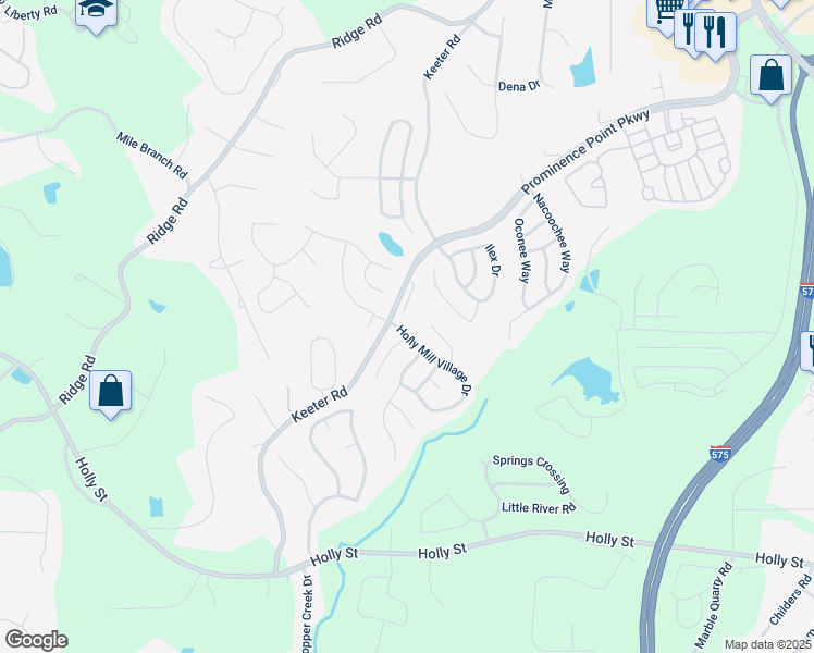map of restaurants, bars, coffee shops, grocery stores, and more near 105 Holly Mill Village Drive in Canton
