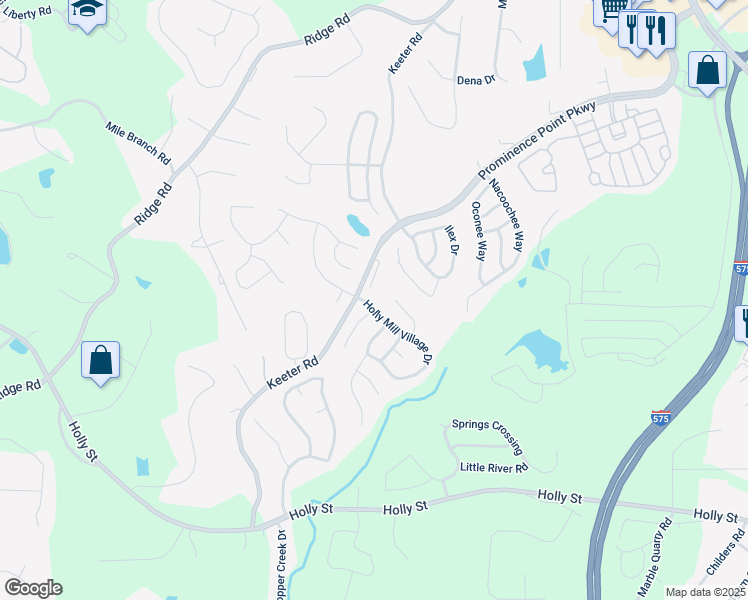 map of restaurants, bars, coffee shops, grocery stores, and more near 105 Holly Mill Village Drive in Canton