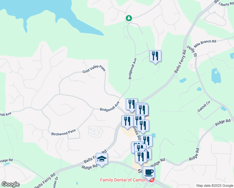 map of restaurants, bars, coffee shops, grocery stores, and more near 679 Gold Valley Pass in Canton