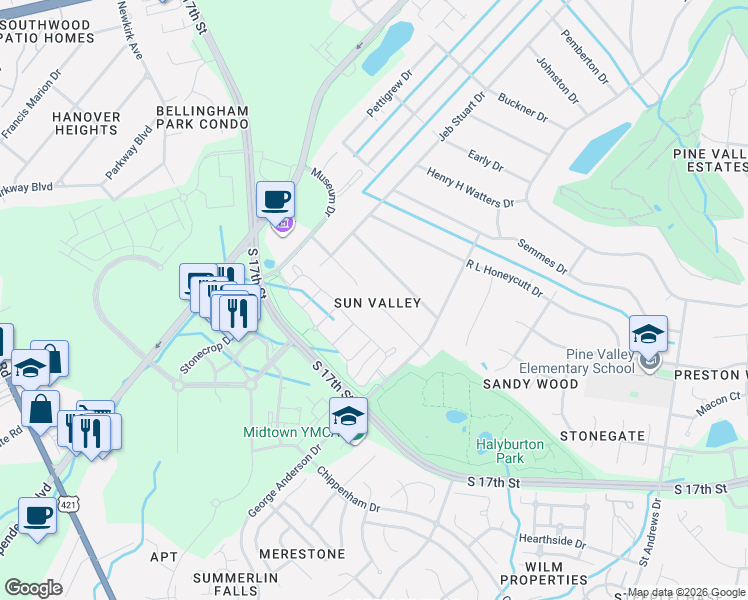 map of restaurants, bars, coffee shops, grocery stores, and more near 2315 Robert Hoke Road in Wilmington