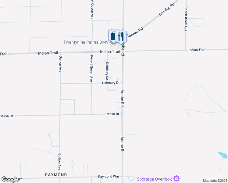 map of restaurants, bars, coffee shops, grocery stores, and more near 3964 Adobe Road in Twentynine Palms