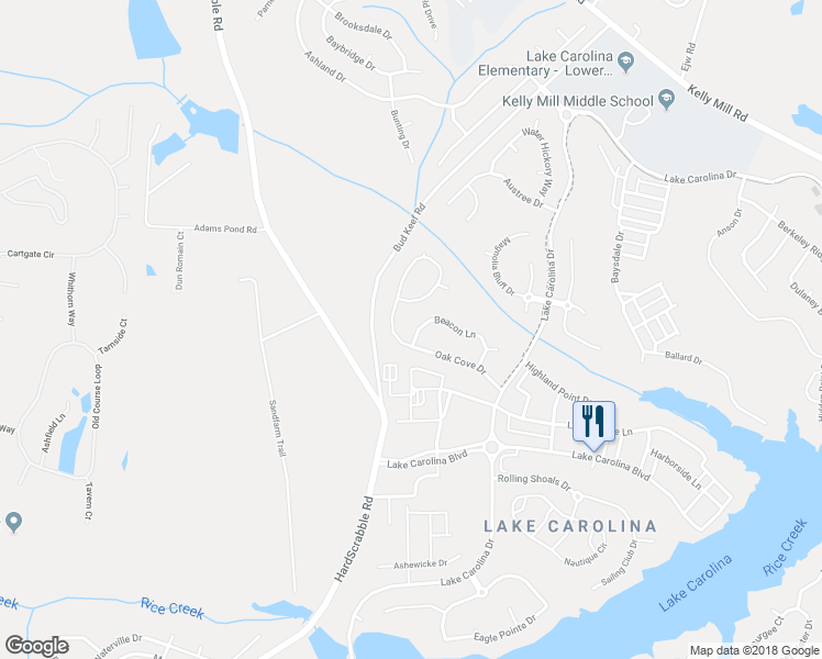map of restaurants, bars, coffee shops, grocery stores, and more near 105 Beacon Lane in Columbia