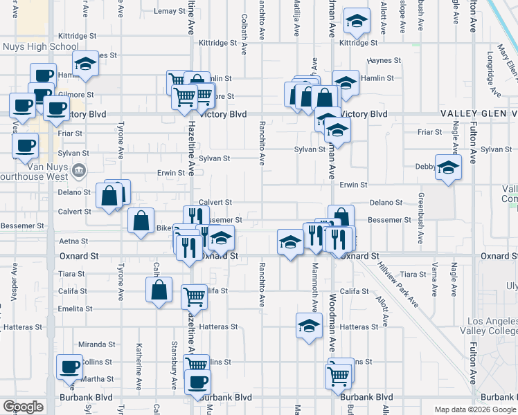 map of restaurants, bars, coffee shops, grocery stores, and more near in Los Angeles