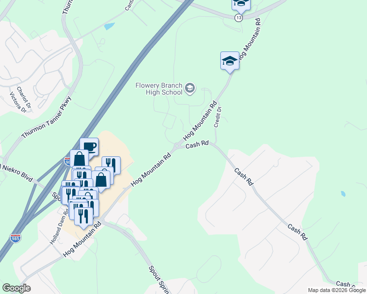 map of restaurants, bars, coffee shops, grocery stores, and more near in Flowery Branch