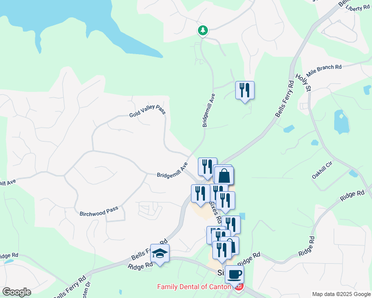 map of restaurants, bars, coffee shops, grocery stores, and more near 679 Gold Valley Pass in Canton