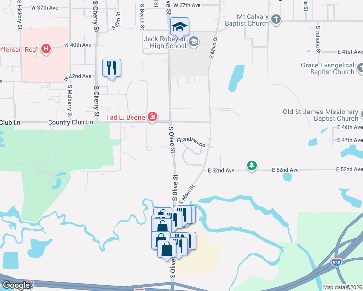 map of restaurants, bars, coffee shops, grocery stores, and more near 218 Haynes in Pine Bluff