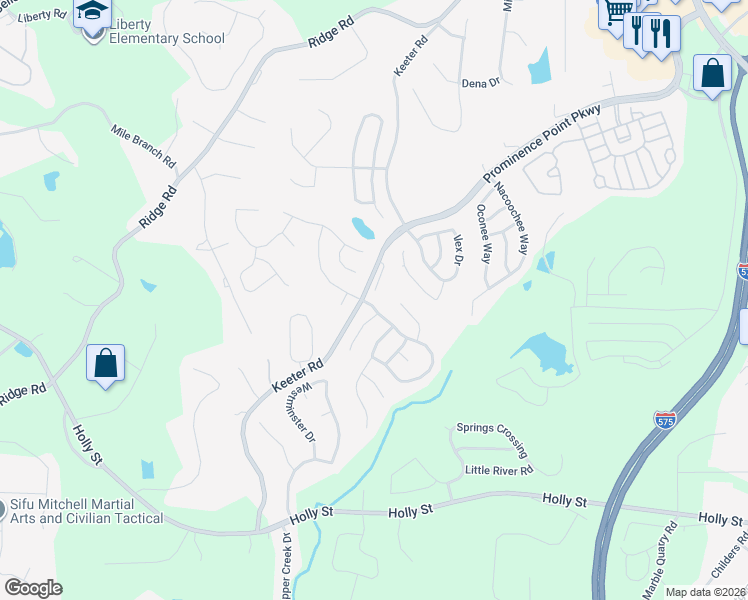 map of restaurants, bars, coffee shops, grocery stores, and more near 103 Holly Mill Village Drive in Canton