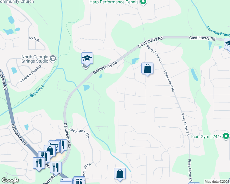 map of restaurants, bars, coffee shops, grocery stores, and more near 5455 Kings Hill Drive in Cumming