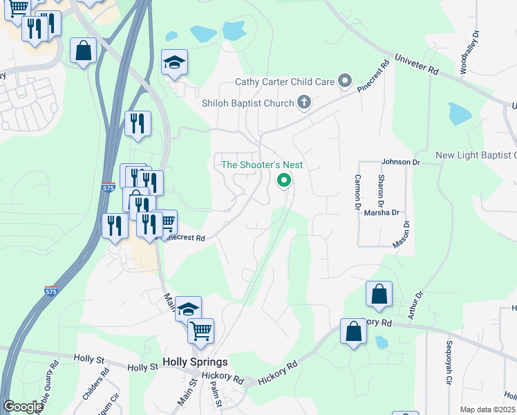 map of restaurants, bars, coffee shops, grocery stores, and more near 108 Cypress Court in Canton