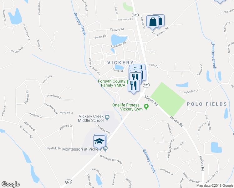 map of restaurants, bars, coffee shops, grocery stores, and more near 6151 Vickery Creek Road in Cumming