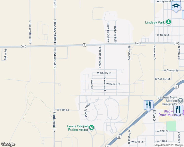 map of restaurants, bars, coffee shops, grocery stores, and more near 2199 W Cherry St in Portales