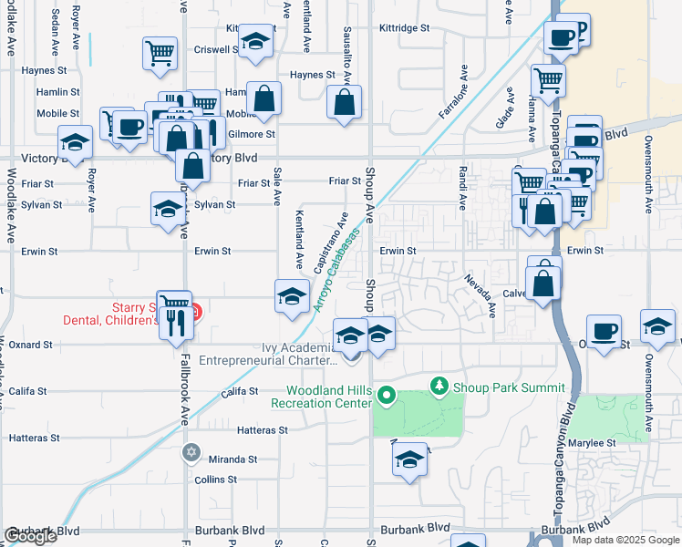 map of restaurants, bars, coffee shops, grocery stores, and more near 42 Erwin Street in Los Angeles