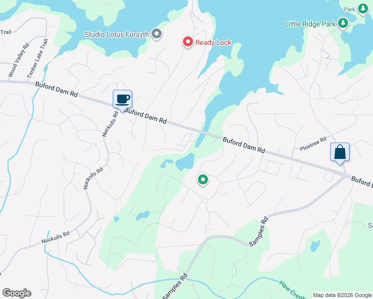 map of restaurants, bars, coffee shops, grocery stores, and more near 1950 Buford Dam Road in Cumming