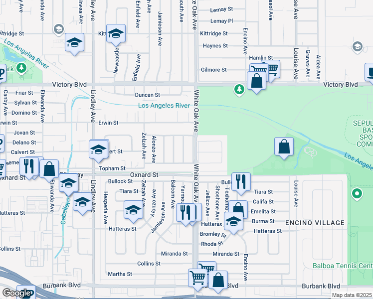 map of restaurants, bars, coffee shops, grocery stores, and more near 6150 Yarmouth Ave in Los Angeles