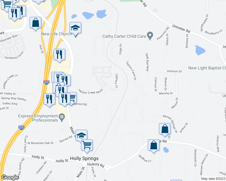 map of restaurants, bars, coffee shops, grocery stores, and more near 110 Cypress Court in Canton