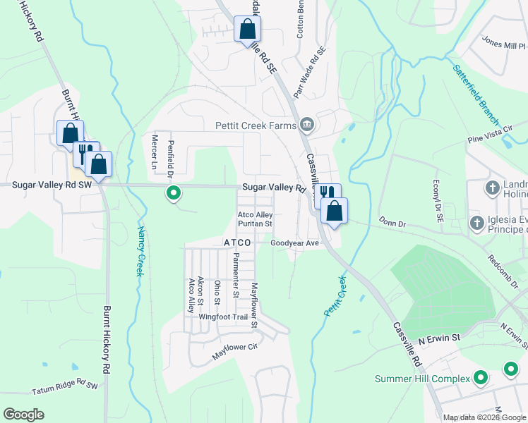 map of restaurants, bars, coffee shops, grocery stores, and more near 6 Defender Street in Cartersville