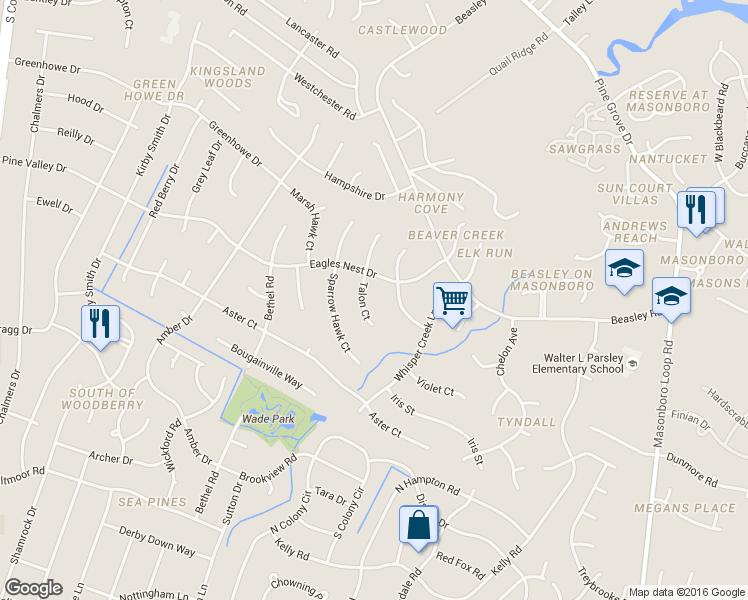 map of restaurants, bars, coffee shops, grocery stores, and more near 3419 Talon Court in Wilmington