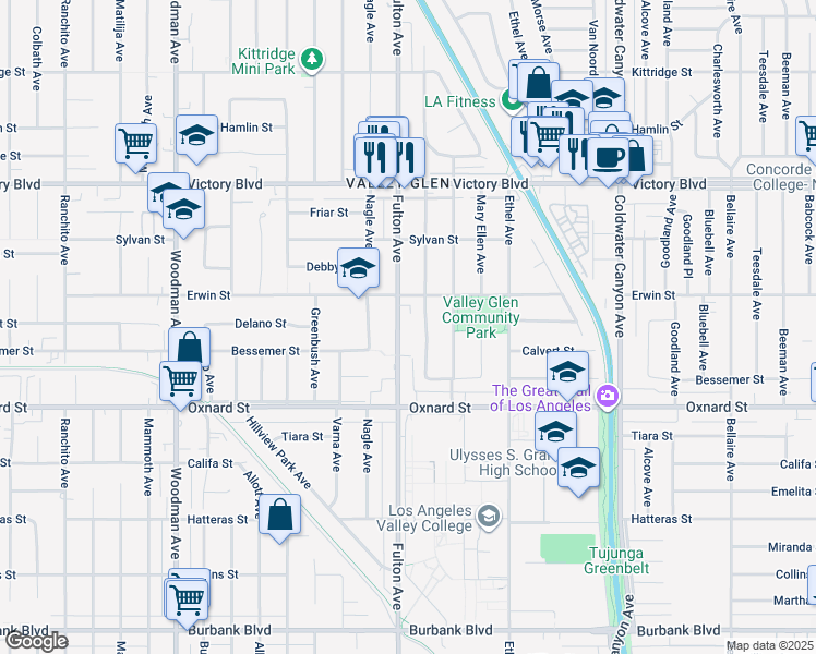 map of restaurants, bars, coffee shops, grocery stores, and more near 6126 Fulton Avenue in Los Angeles