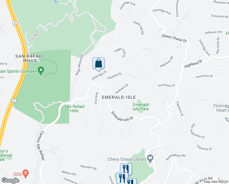 map of restaurants, bars, coffee shops, grocery stores, and more near 3133 Kirkham Drive in Glendale