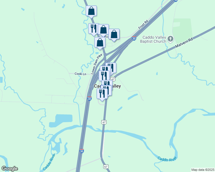 map of restaurants, bars, coffee shops, grocery stores, and more near in Caddo Valley