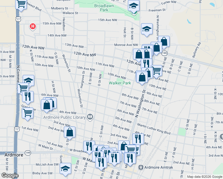 map of restaurants, bars, coffee shops, grocery stores, and more near 225 8th Avenue Northwest in Ardmore
