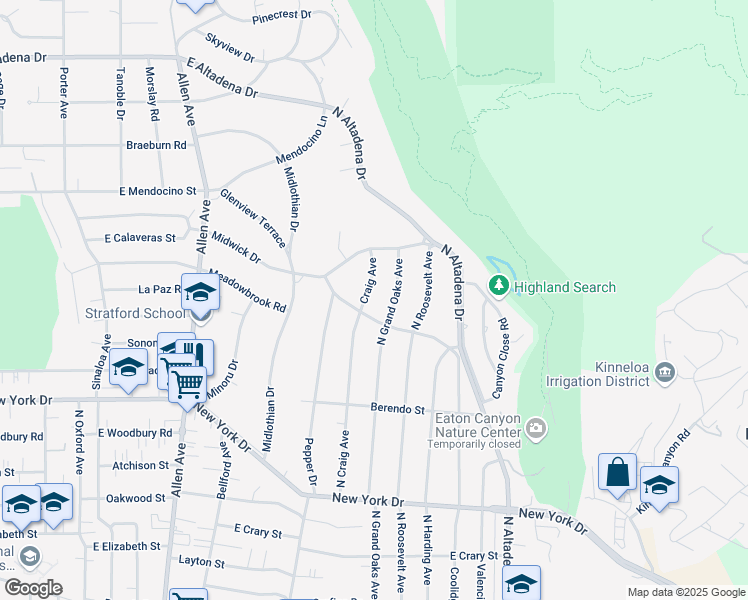 map of restaurants, bars, coffee shops, grocery stores, and more near 2104 Craig Avenue in Altadena