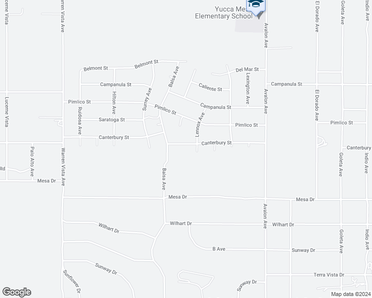 map of restaurants, bars, coffee shops, grocery stores, and more near 58183 Canterbury Street in Yucca Valley
