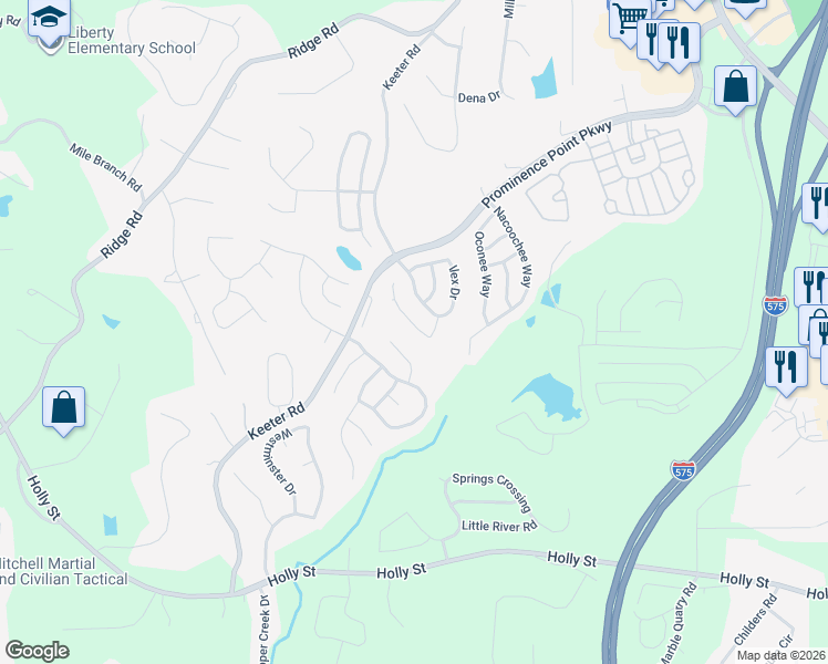 map of restaurants, bars, coffee shops, grocery stores, and more near 225 Osmanthus Way in Canton