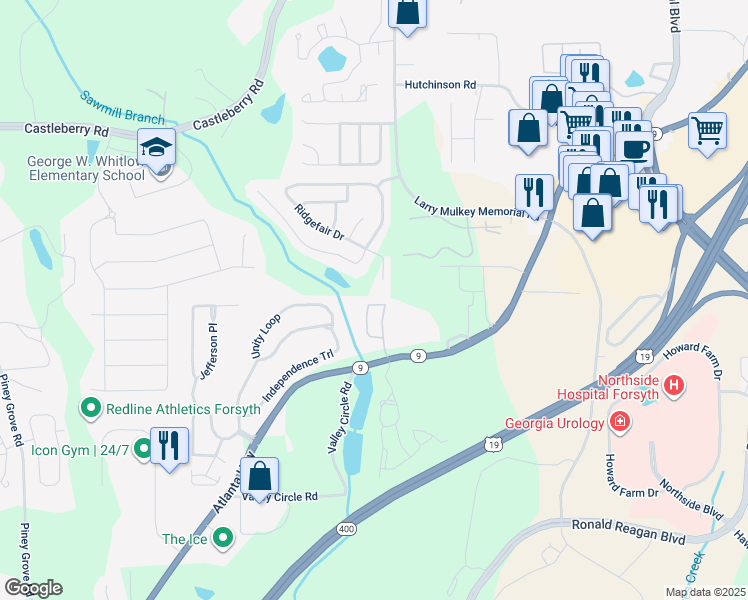 map of restaurants, bars, coffee shops, grocery stores, and more near 1106 Firethorne Pass in Cumming