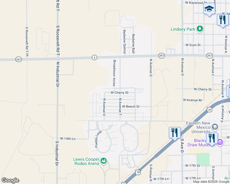 map of restaurants, bars, coffee shops, grocery stores, and more near 2105-2199 W Cherry St in Portales