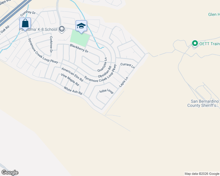 map of restaurants, bars, coffee shops, grocery stores, and more near 18048 Iolite Loop in San Bernardino