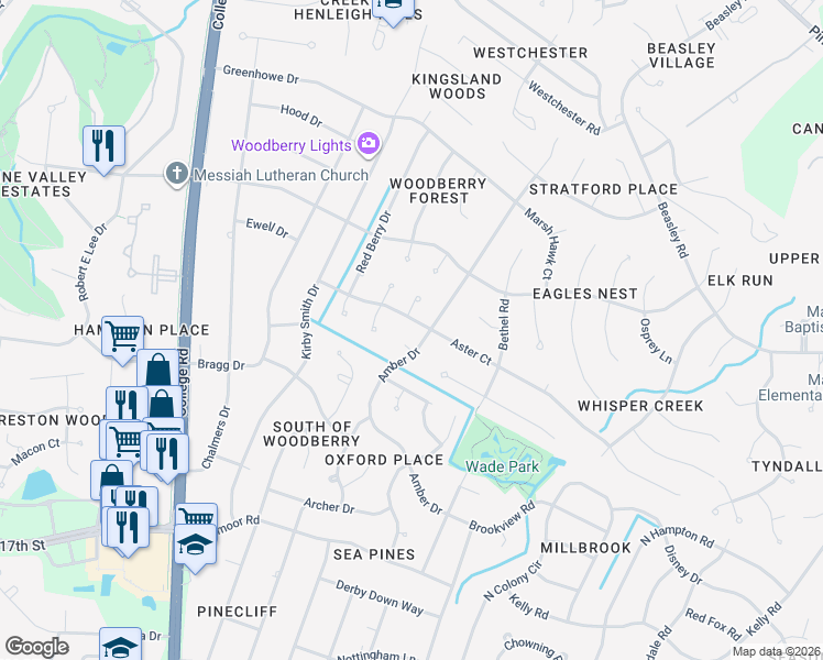map of restaurants, bars, coffee shops, grocery stores, and more near 3401 Amber Dr in Wilmington