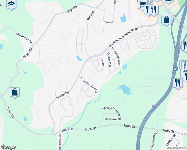 map of restaurants, bars, coffee shops, grocery stores, and more near 225 Osmanthus Way in Canton