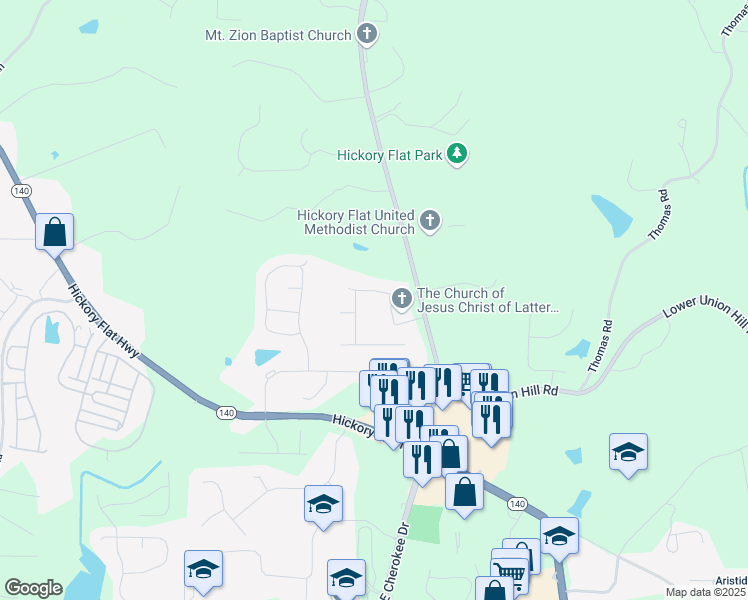 map of restaurants, bars, coffee shops, grocery stores, and more near 107 Township Way in Canton