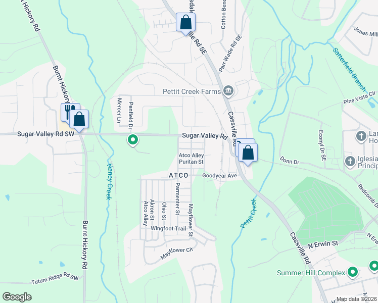 map of restaurants, bars, coffee shops, grocery stores, and more near 12 Defender Street in Cartersville