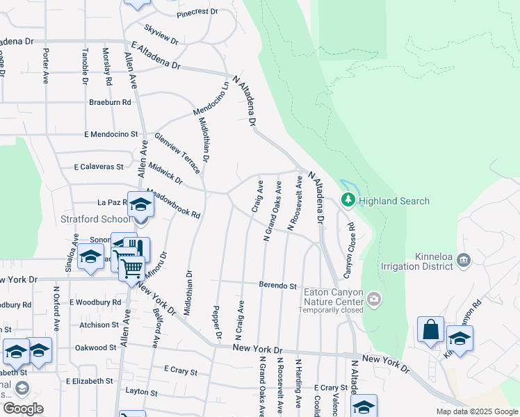 map of restaurants, bars, coffee shops, grocery stores, and more near 2104 Craig Avenue in Altadena