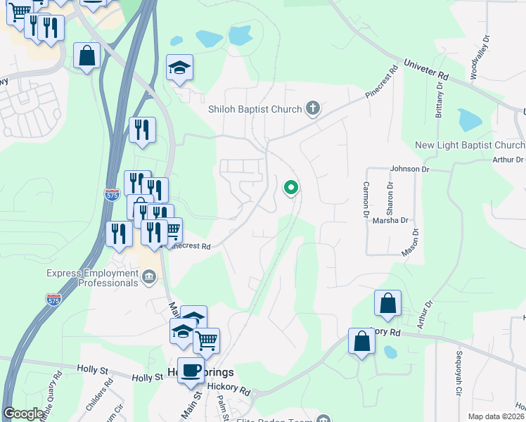 map of restaurants, bars, coffee shops, grocery stores, and more near 100 Cypress Court in Canton